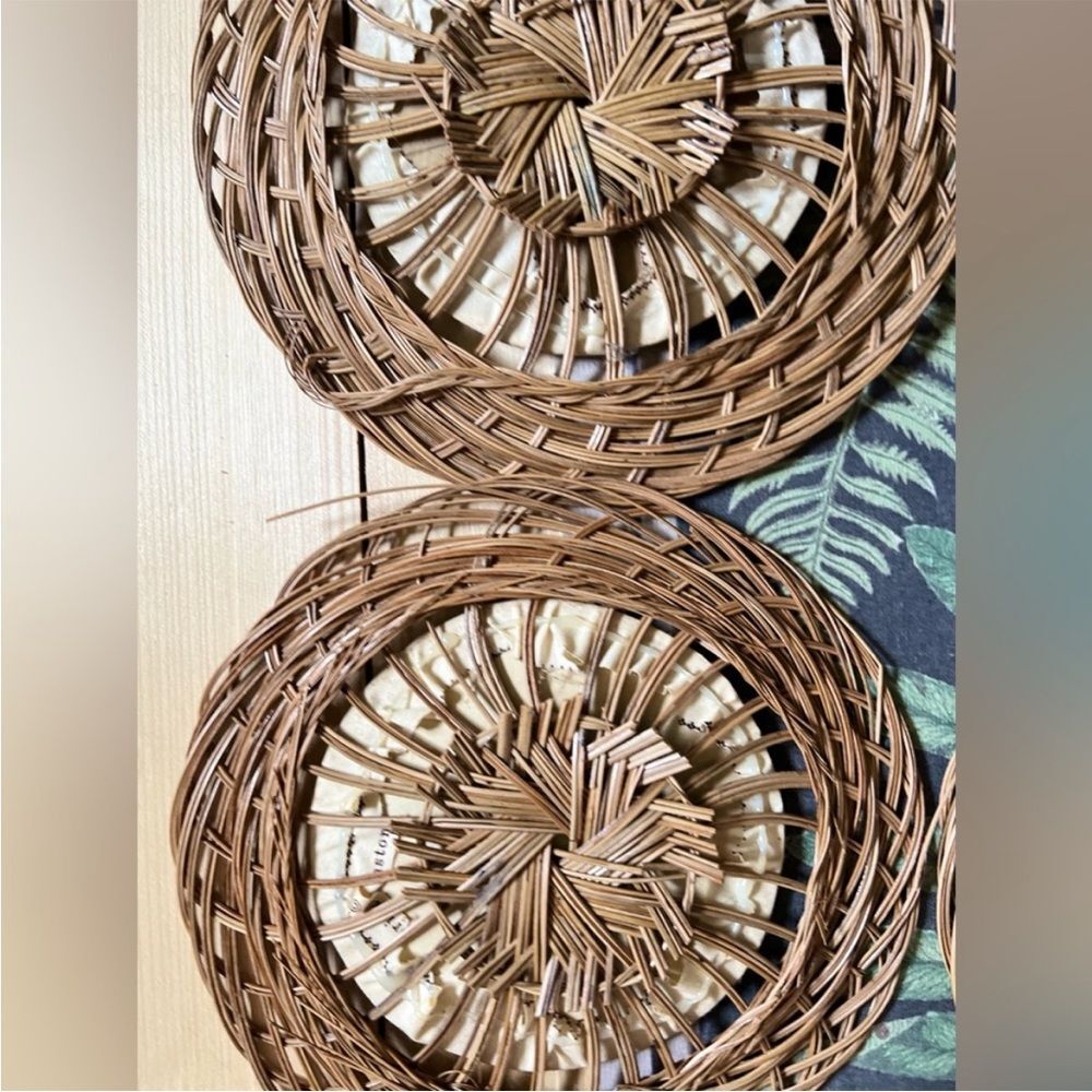 Vintage 1970s Fabric Wall Plaques With Wicker Framing Set 6 Farmhouse Country - Picture 6 of 9